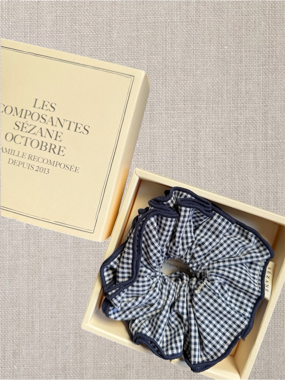 Sézane Maxi Navy Gingham Scrunchie NWT